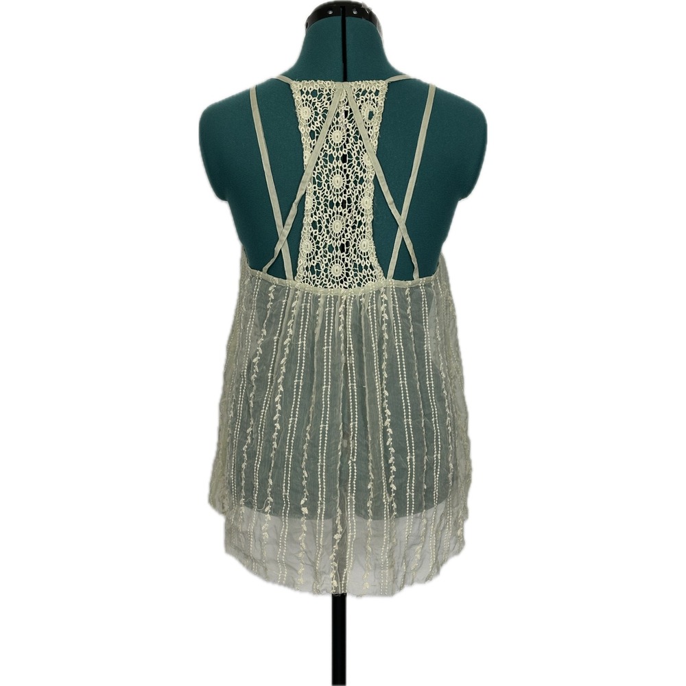Free People Sage Green Lace Tank Racerback Sheer Small Loose Oversized Boho